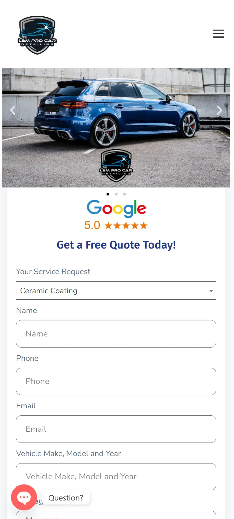 Car wash web design example